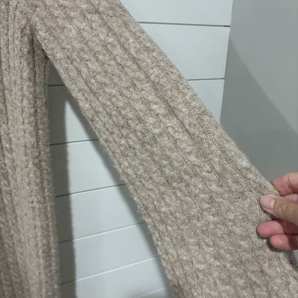 Flat White | Sweater Dress Cableknit Fringe Long Sleeve Tan Oatmeal- Size Small - Picture 4 of 9